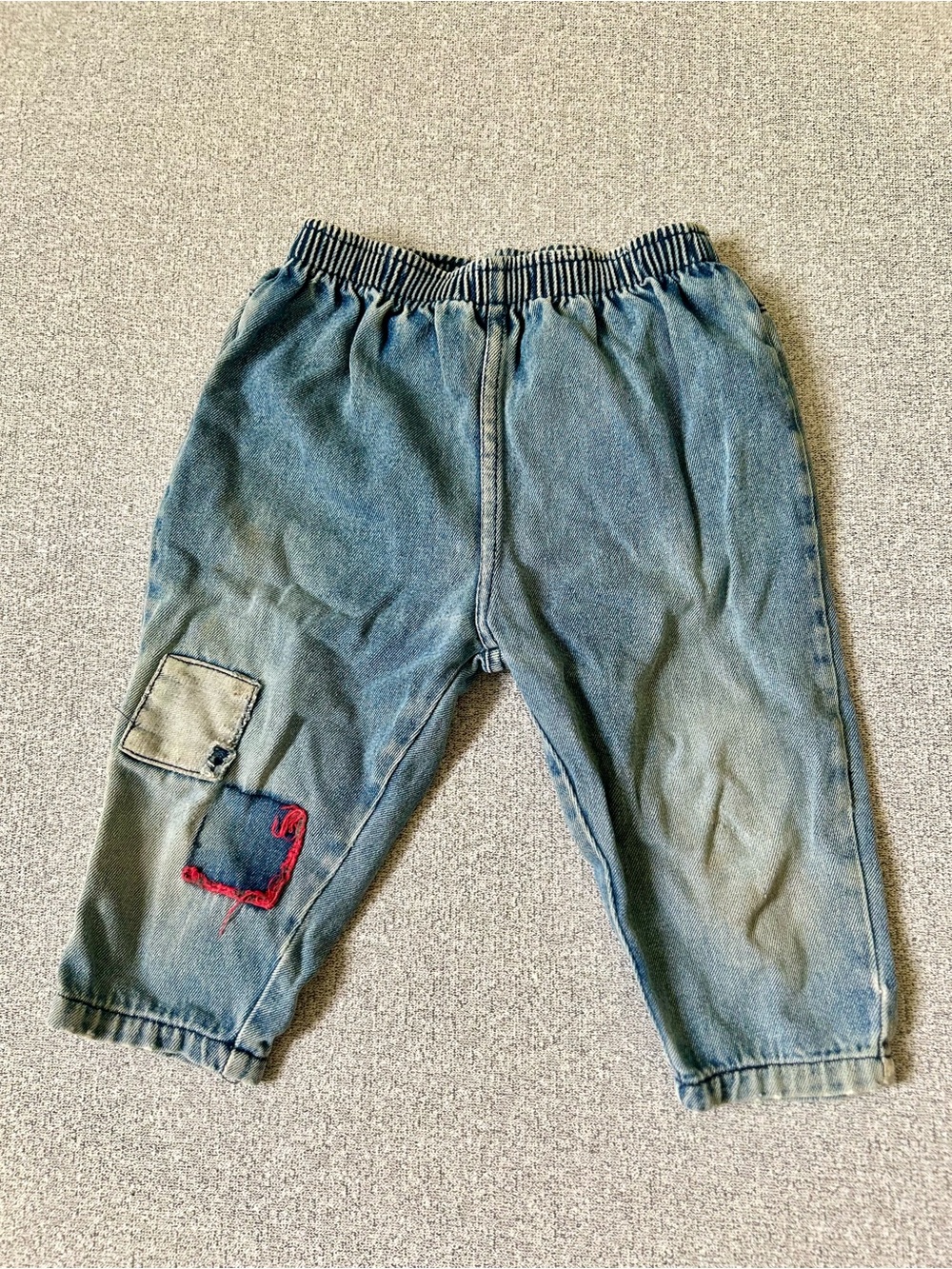 VTG 90s Toddler Patchwork Cotton Jeans Elastic Waist 12-18M